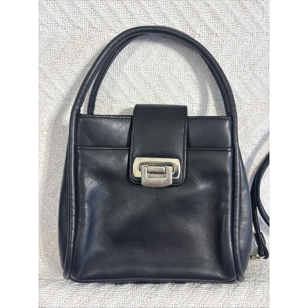 VTG Jacqueline Ferrar Black Mini Crossbody Leather Handbag Satchel